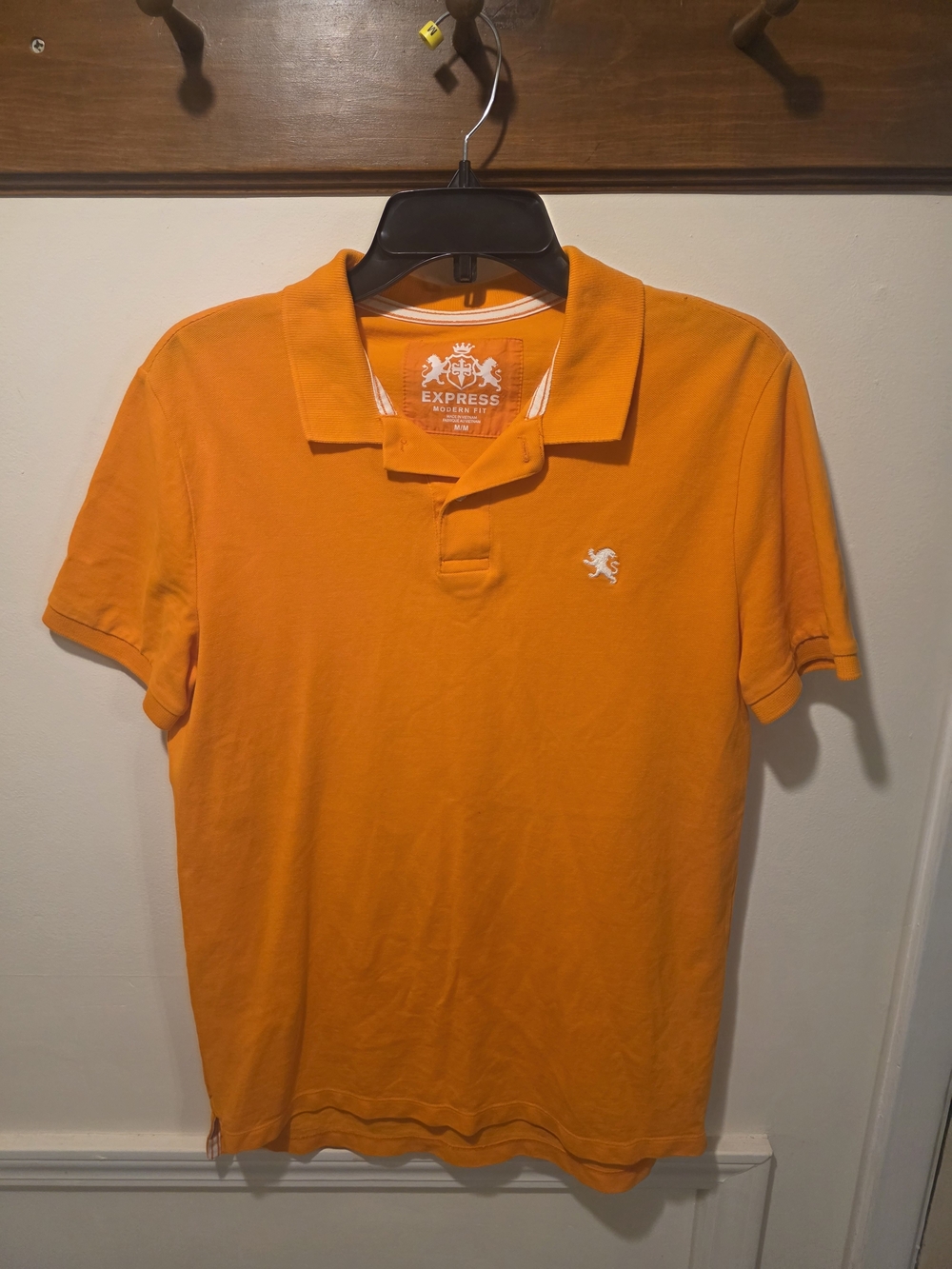Express Men's Bright Orange Polo with Embroidered Crest
